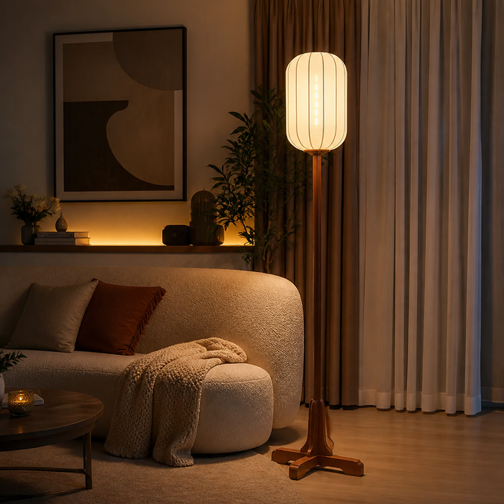 Vintage Solid Wood LED Floor Lamp