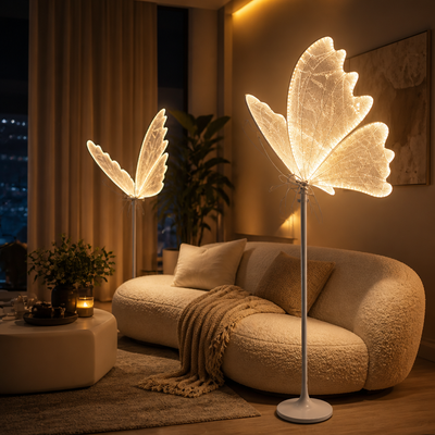 Vintage White Lace LED Butterfly Floor Lamp