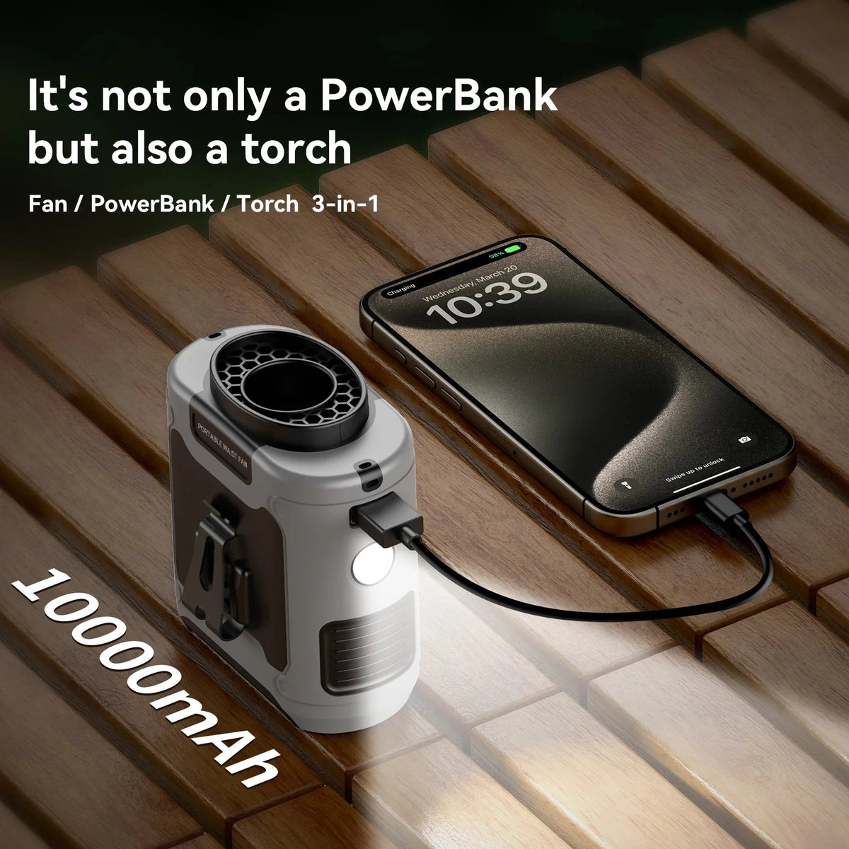 Waist Fan Clip-On 10000mAh Power Bank & LED Light