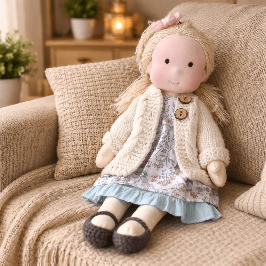 Waldorf Doll 100% Cotton Plush Body Handcrafted 11 Inch