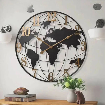 Wall Clock Oversized 23.6 Inch World Map Easy-to-Read