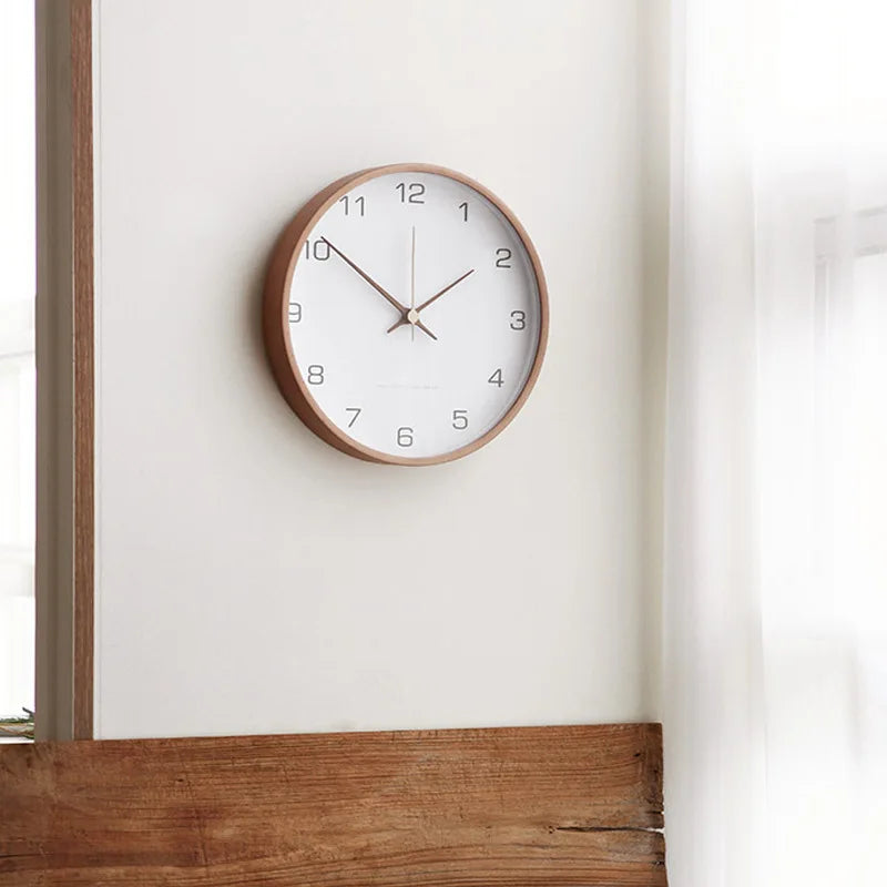Wall Clock Round Wood & Glass Scandinavian Design