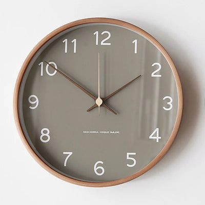 Wall Clock Round Wood & Glass Scandinavian Design