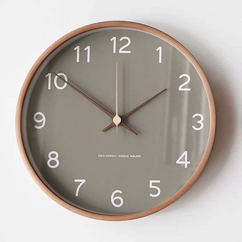 Wall Clock Round Wood & Glass Scandinavian Design