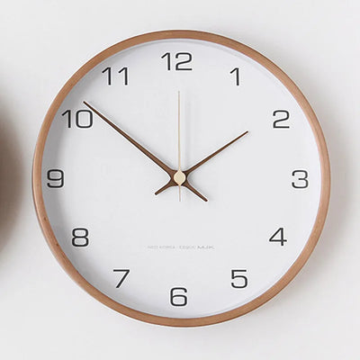 Wall Clock Round Wood & Glass Scandinavian Design