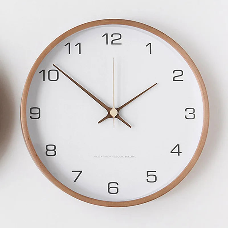Wall Clock Round Wood & Glass Scandinavian Design