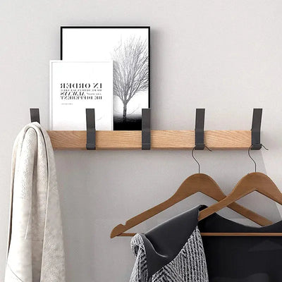 Wall Coat Rack Wood Base & Metal Hooks
