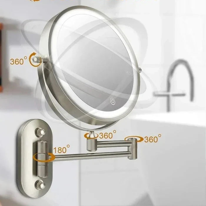 Wall-Mount Makeup Mirror Adjustable 3x-10x LED Touch USB-C Rechargeable