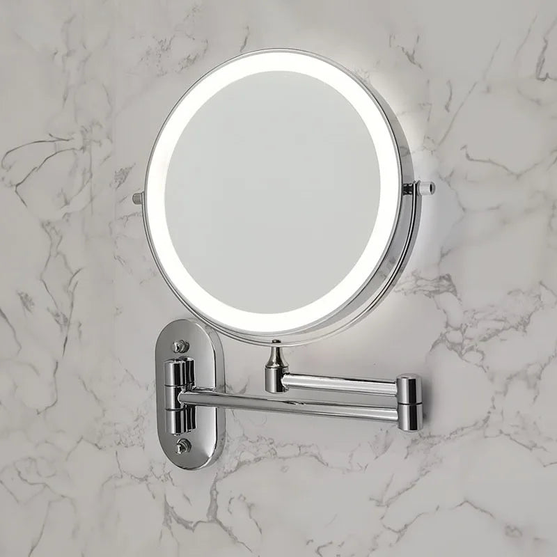 Wall-Mount Makeup Mirror Adjustable 3x-10x LED Touch USB-C Rechargeable