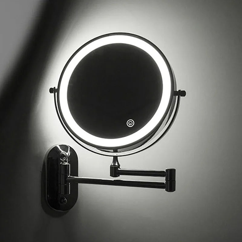 Wall-Mount Makeup Mirror Adjustable 3x-10x LED Touch USB-C Rechargeable