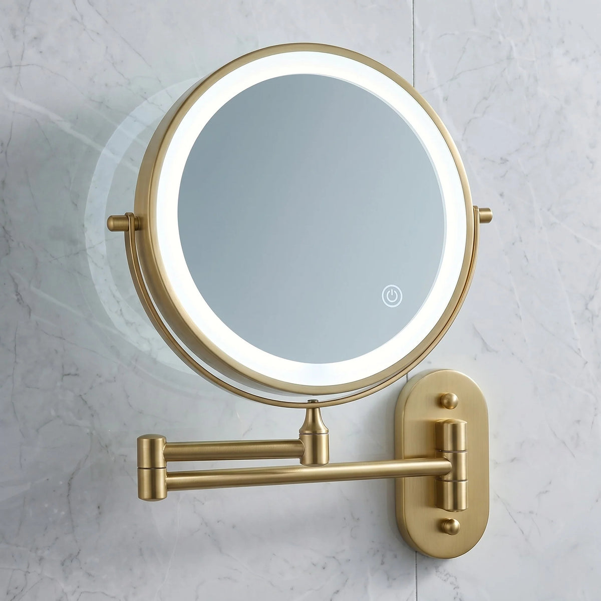 Wall-Mount Makeup Mirror Adjustable 3x-10x LED Touch USB-C Rechargeable