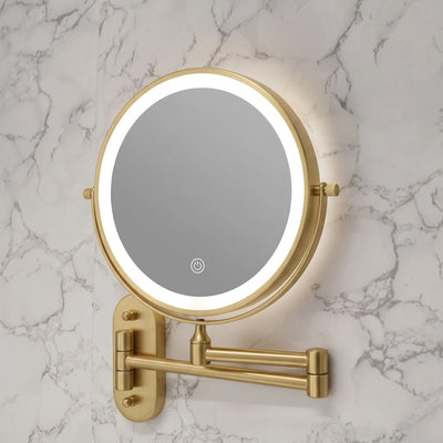 Wall-Mount Makeup Mirror Adjustable 3x-10x LED Touch USB-C Rechargeable