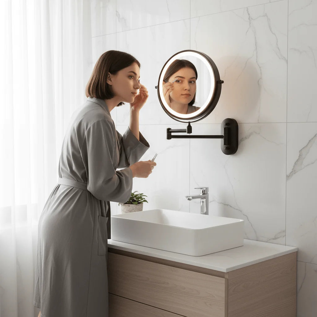 Wall-Mounted Magnifying Mirror LED Stepless Light USB Rechargeable