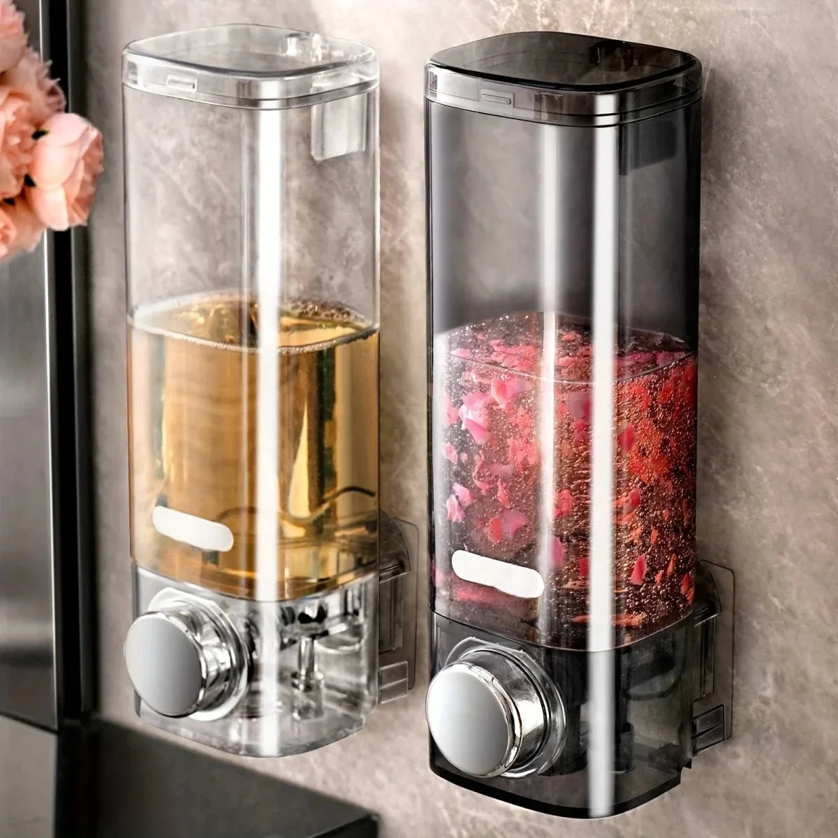 Wall-Mounted Soap Dispenser Adhesive No-Drill 10.1 Oz Capacity