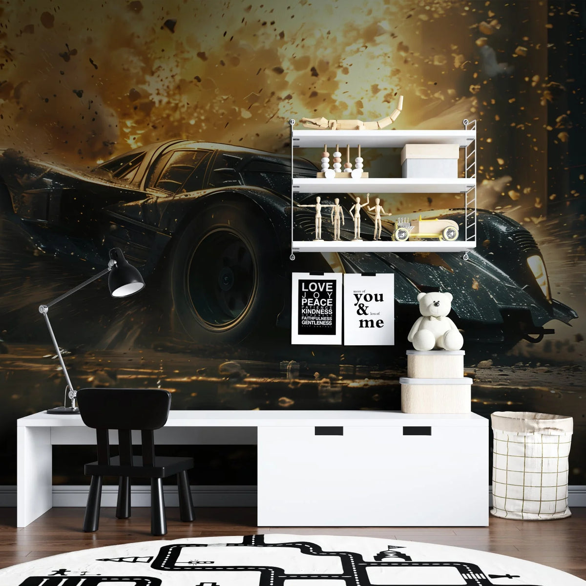 Wall Mural 3D Vintage Turquoise Car Self-Adhesive & Non-Woven
