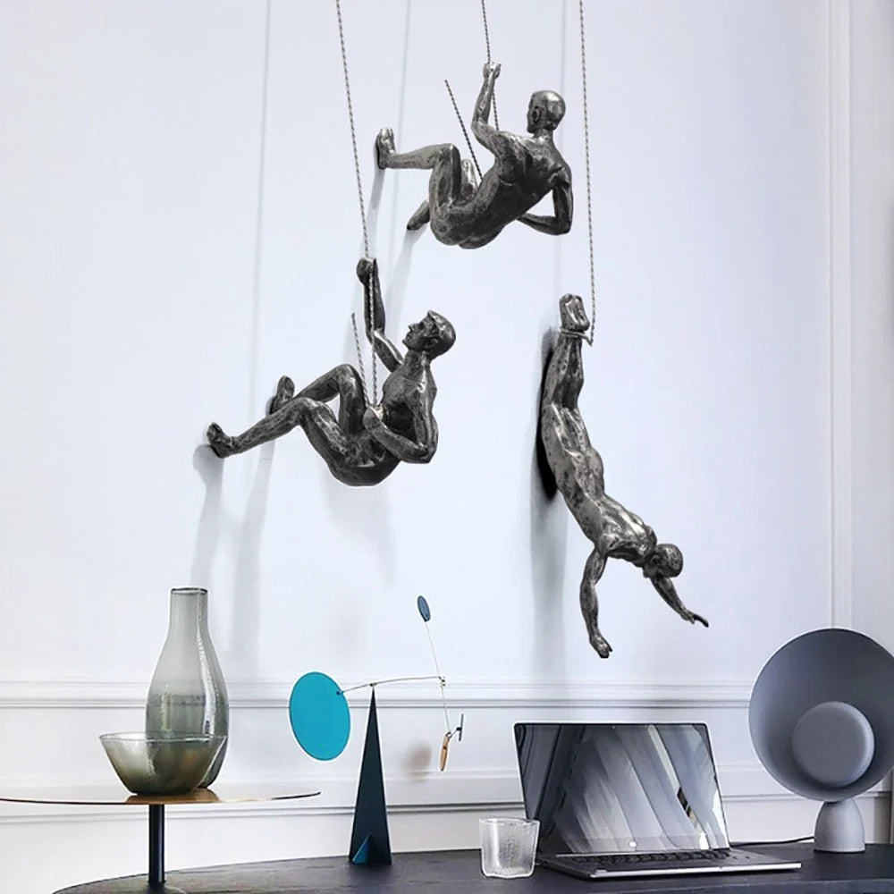Wall Sculpture Handcrafted Resin Climbing Figure