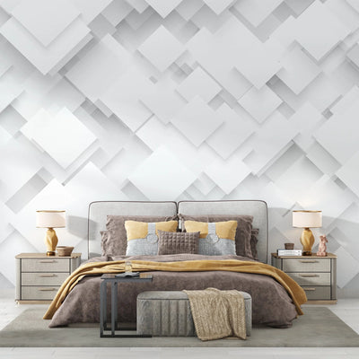 Wallpaper 3D Geometric White Layered Squares Self-Adhesive Or Paste-The-Wall