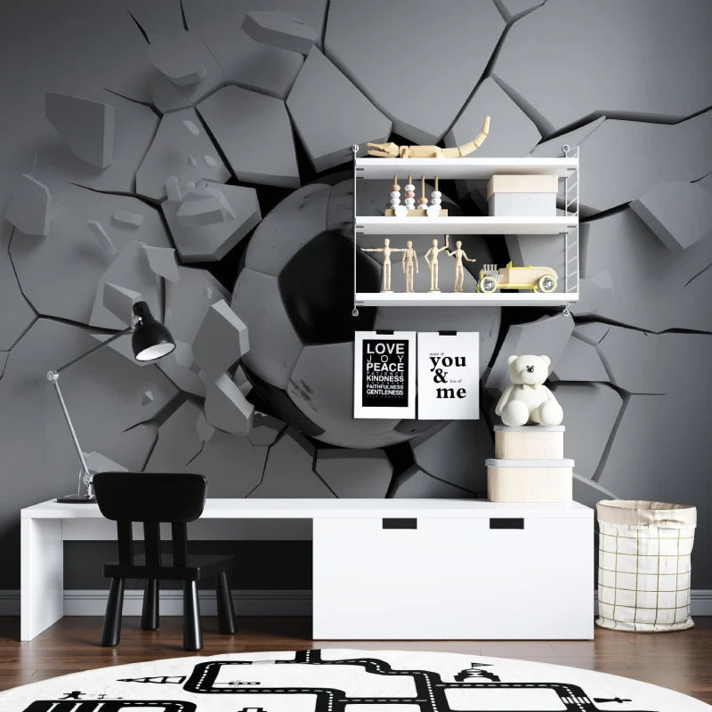 Wallpaper 3D Soccer Effect Black & White Peel-And-Stick