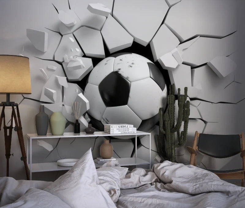 Wallpaper 3D Soccer Effect Black & White Peel-And-Stick