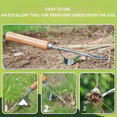 Weed Puller V-Fork & Lever Action Ergonomic Wood Handle