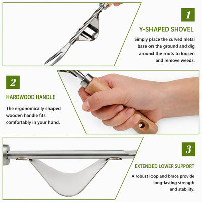 Weed Puller V-Fork Lever Action Wood Handle
