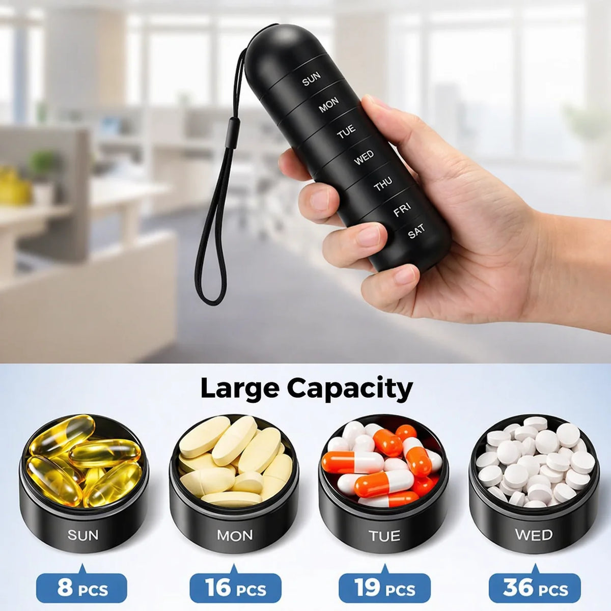 Weekly Pill Organizer Aluminum Alloy Silicone Seal Seven Compartments