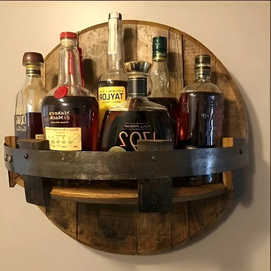 Whiskey Barrel Shelf Genuine Oak Steel Band Accents