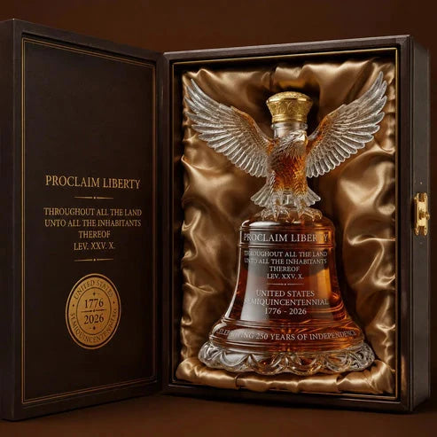 Whiskey Decanter Crystal Engraved Liberty Bell Gold Eagle Stopper