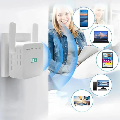 WiFi Range Extender Dual High-Gain Antennas Plug-and-Play Setup