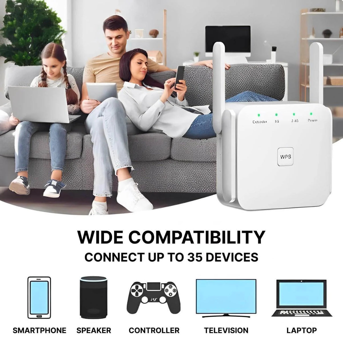 WiFi Range Extender Wall-Penetrating Antenna One-Button Setup