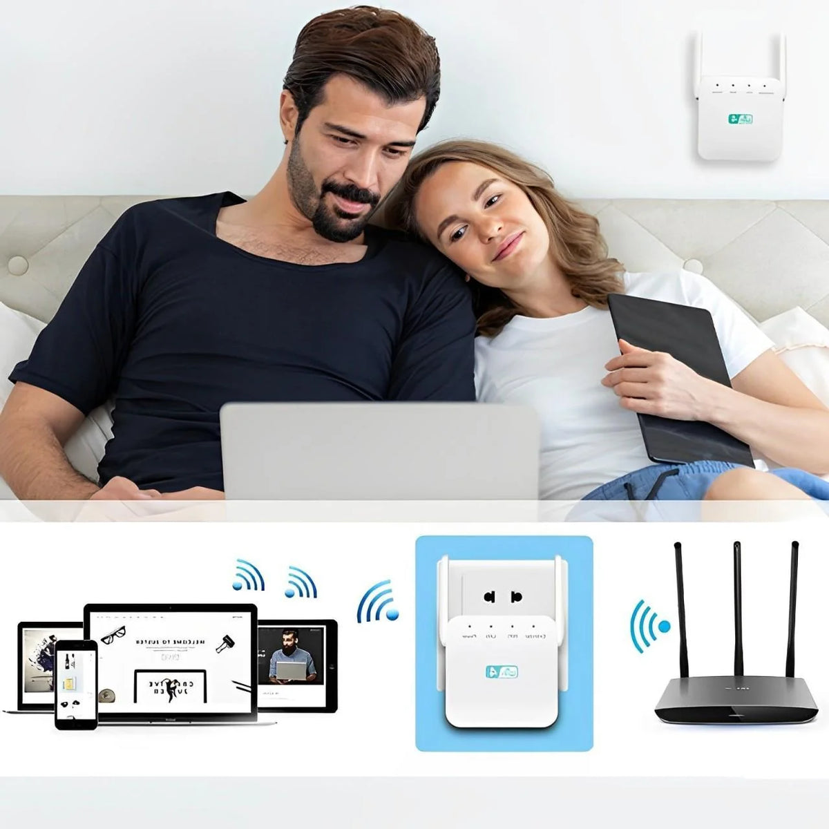 WiFi Range Extender Wall-Penetrating Antenna One-Button Setup