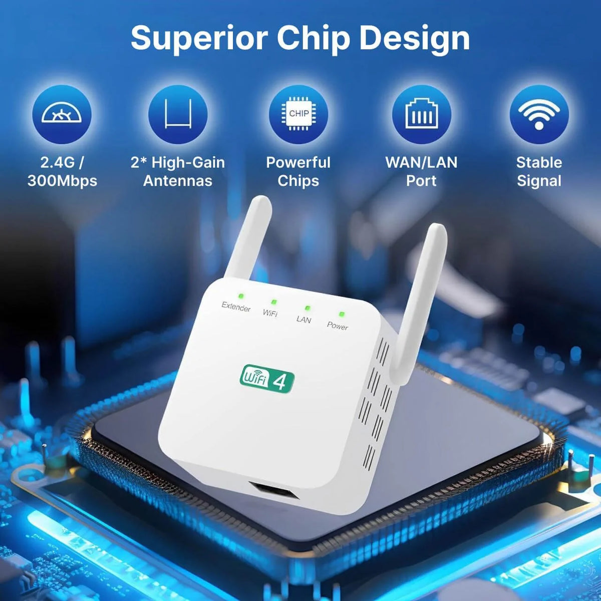 WiFi Range Extender Wall-Penetrating Antenna One-Button Setup