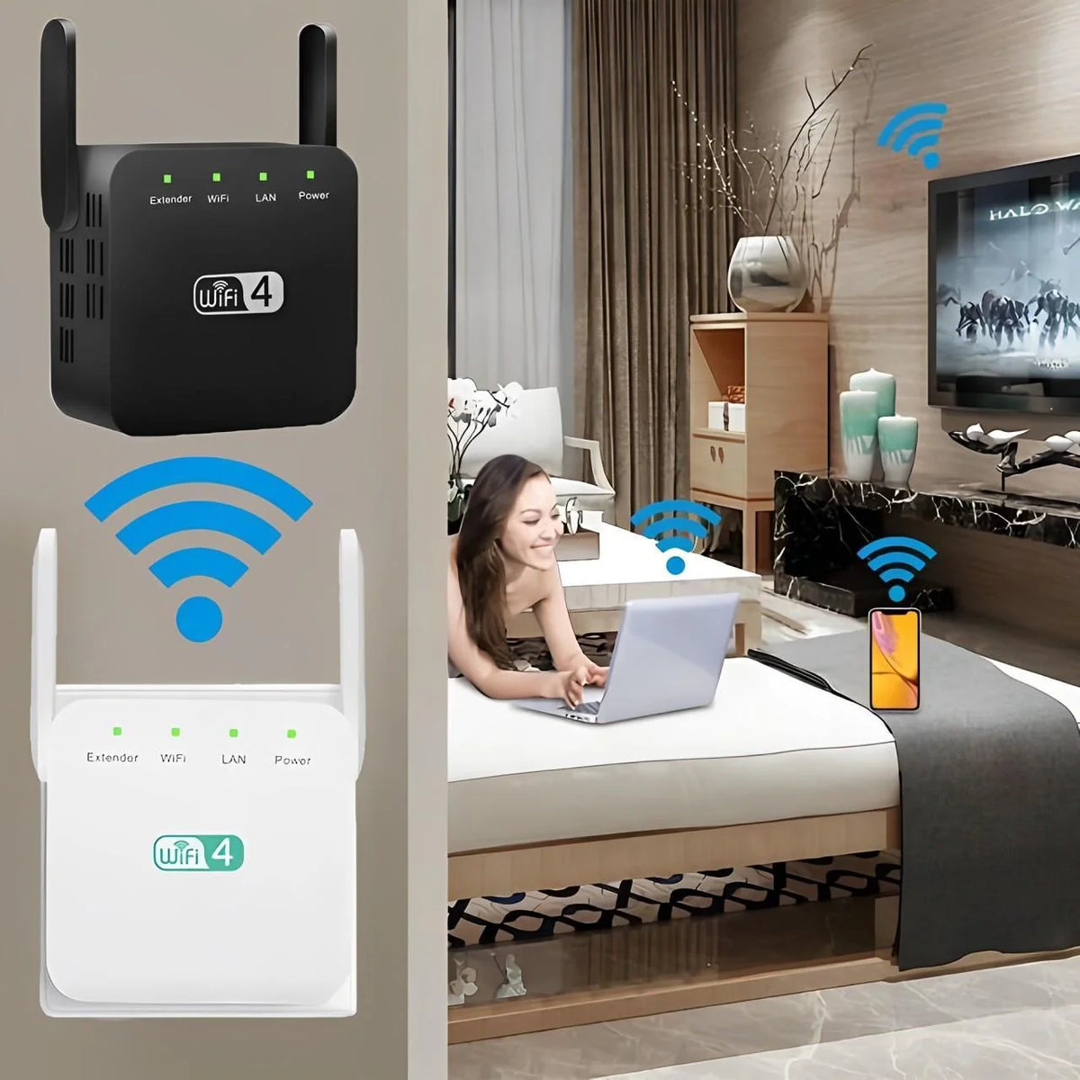 WiFi Range Extender Wall-Penetrating Antenna One-Button Setup