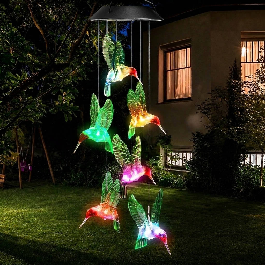 Wind Chime Solar Color-Changing LED Glass & Iron