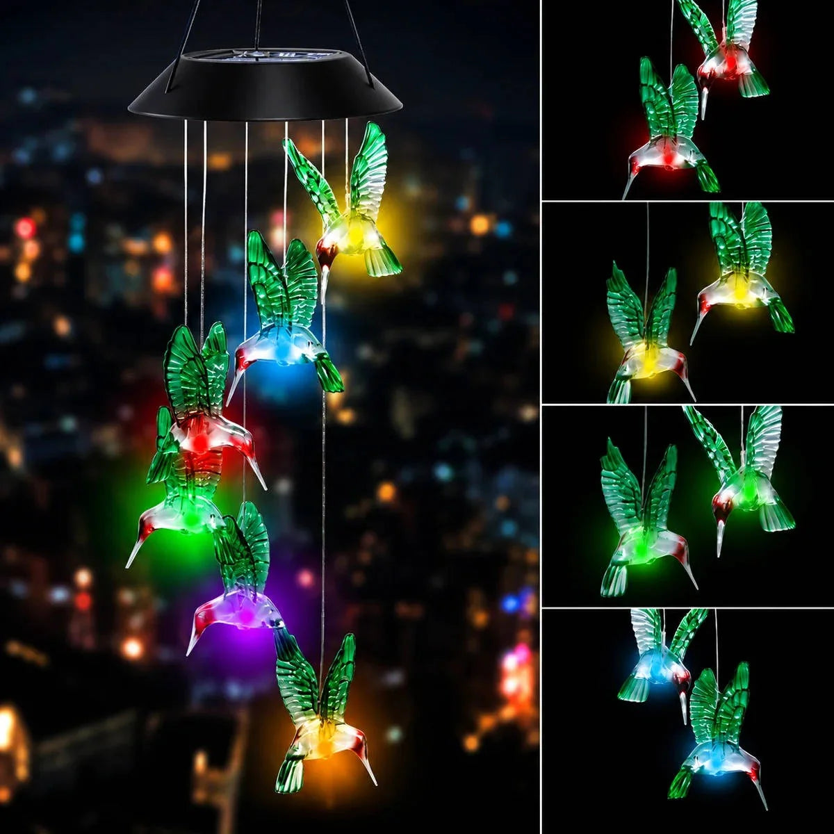 Wind Chime Solar Color-Changing LED Glass & Iron