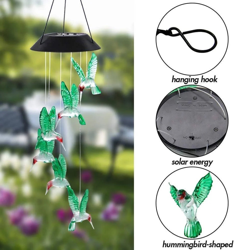 Wind Chime Solar Color-Changing LED Glass & Iron