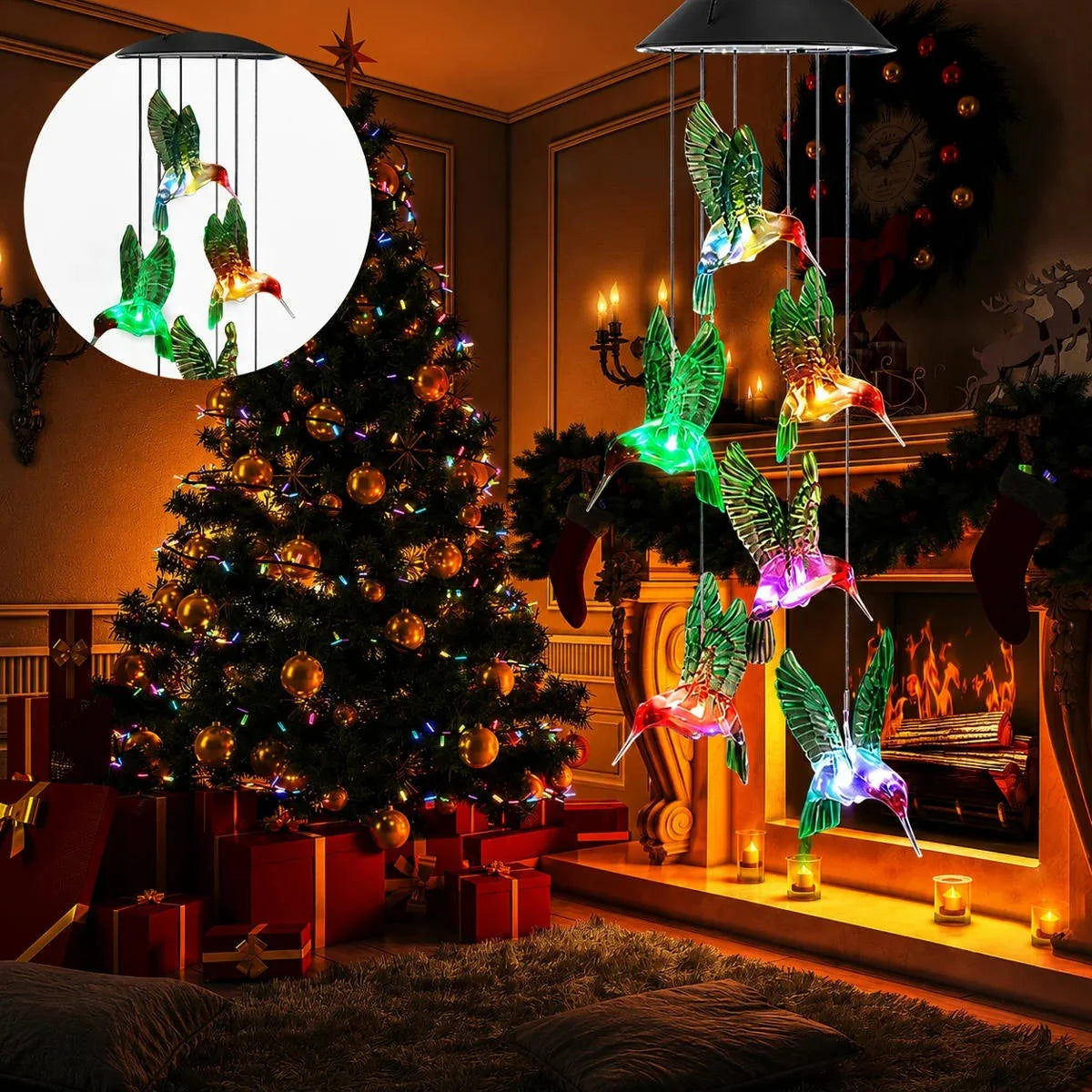 Wind Chime Solar Color-Changing LED Glass & Iron
