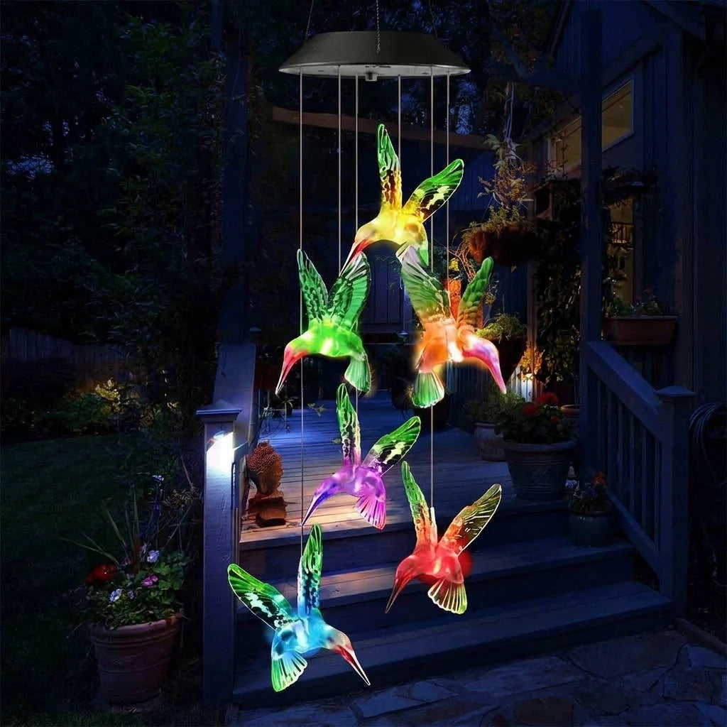 Wind Chime Solar Color-Changing LED Glass & Iron