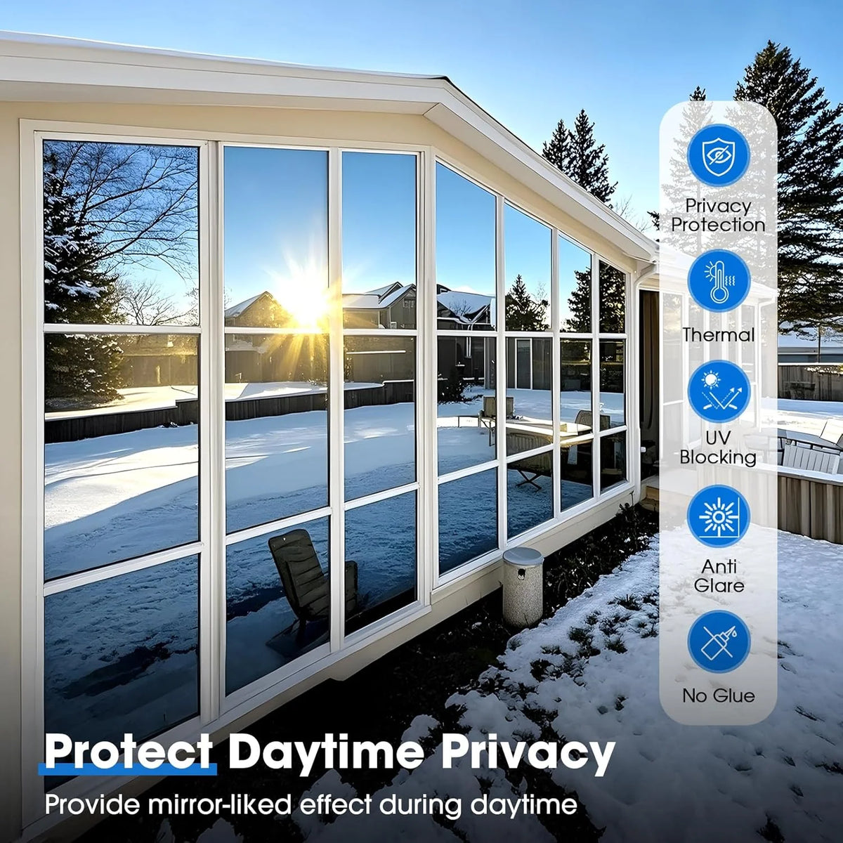 Window Privacy Film Reflective Self-Adhesive & Removable UV Protection