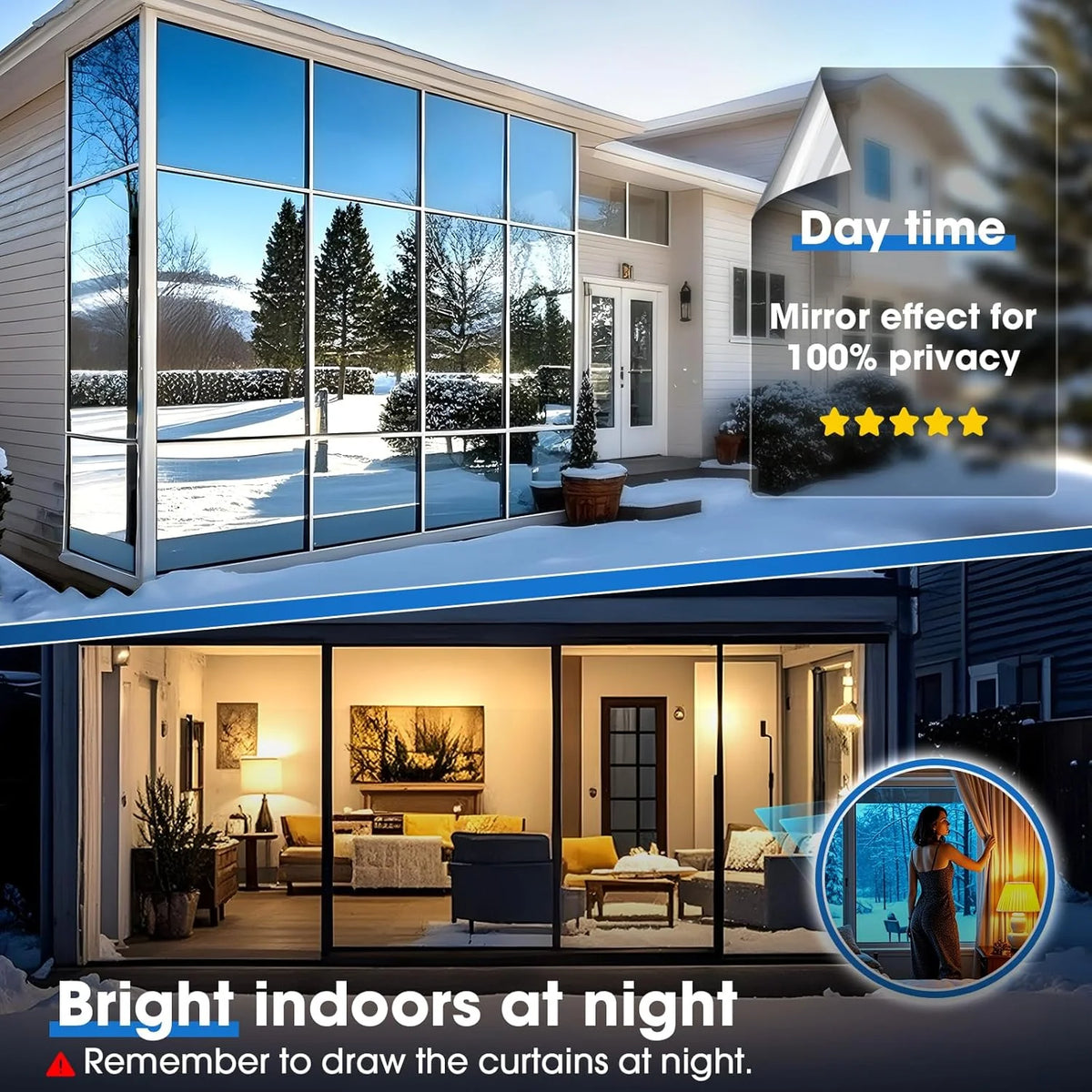 Window Privacy Film Reflective Self-Adhesive & Removable UV Protection