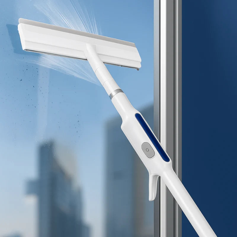 Window Wiper Integrated Spray & Double Blade Telescopic Handle