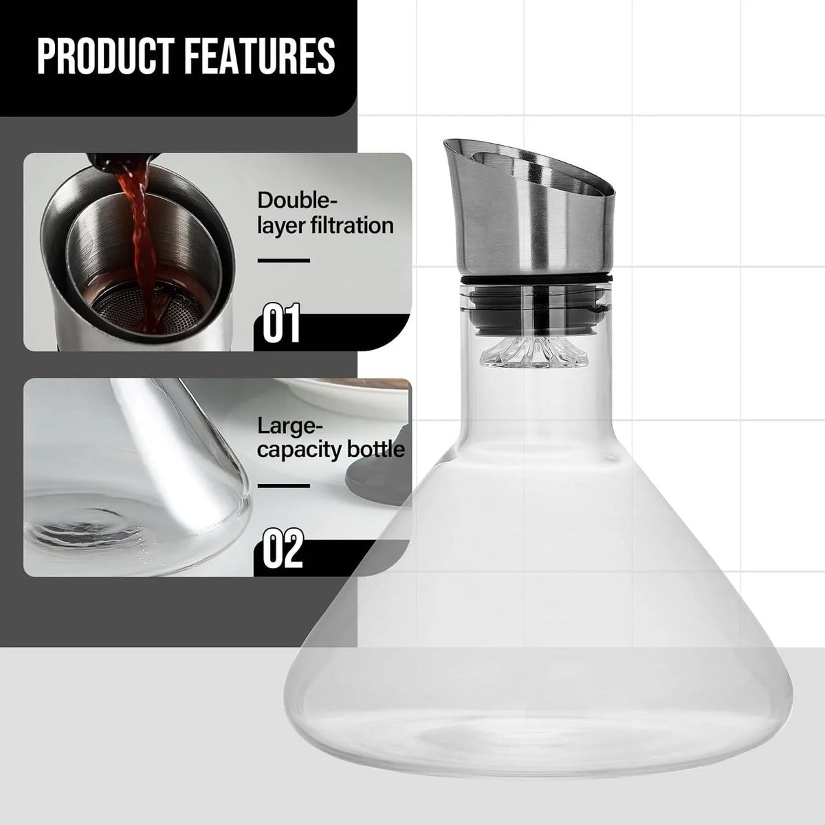 Wine Decanter 360-Degree Aerator Handblown Crystal Double-Layer Filter