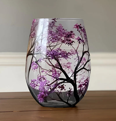 Wine Glass Hand-Painted Seasonal Tree Design Dishwasher Safe