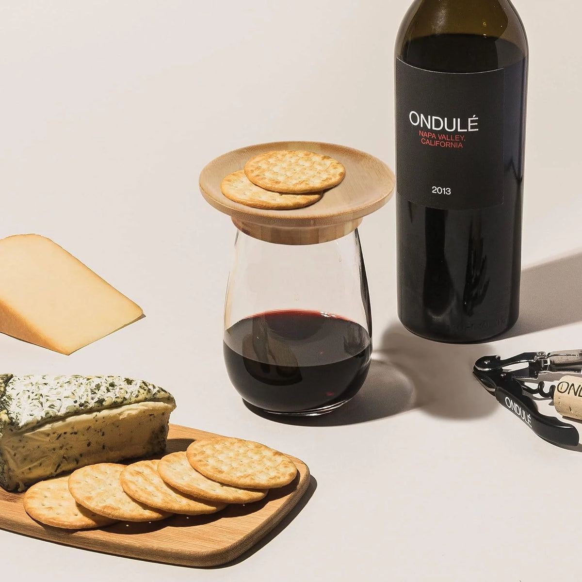 Wine Glass Lid & Coaster Bamboo Stackable Set of 4