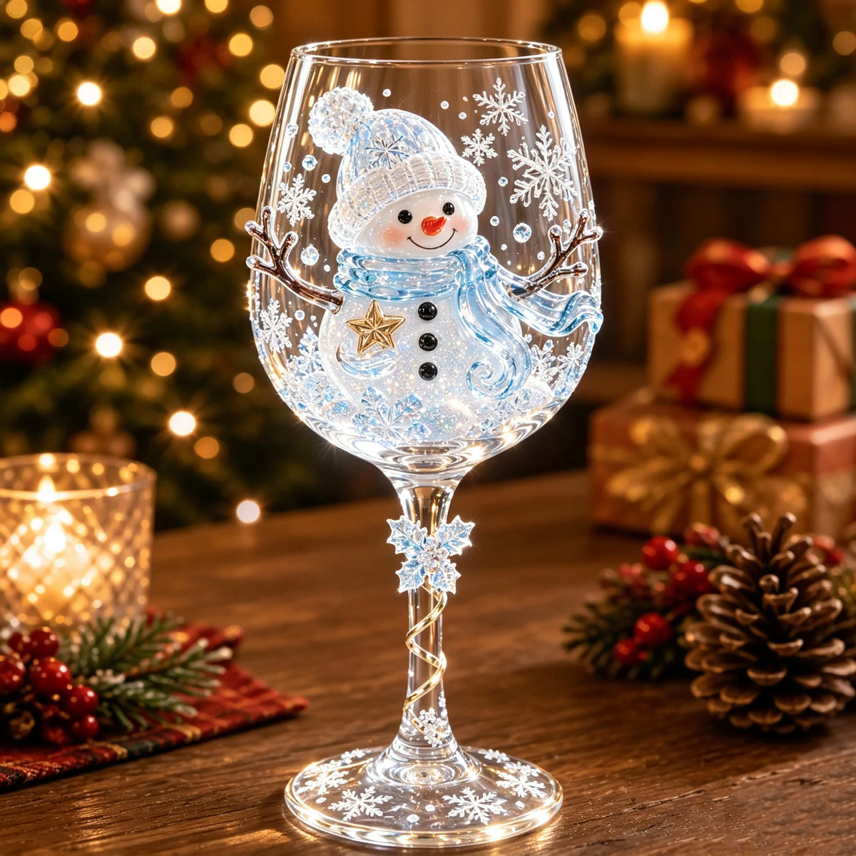 Wine Glasses Raised 3D Christmas Designs Set of 6