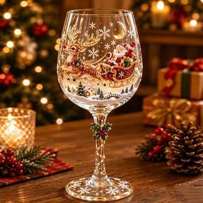 Wine Glasses Stemmed Raised 3D Christmas Designs
