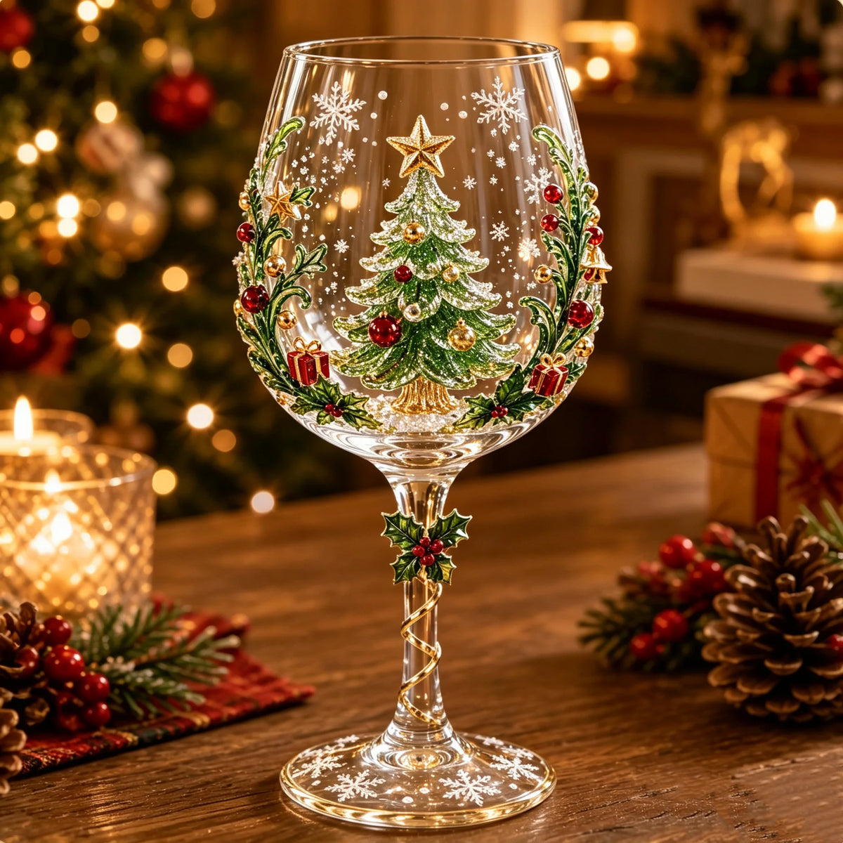 Wine Glasses Stemmed Raised 3D Christmas Designs