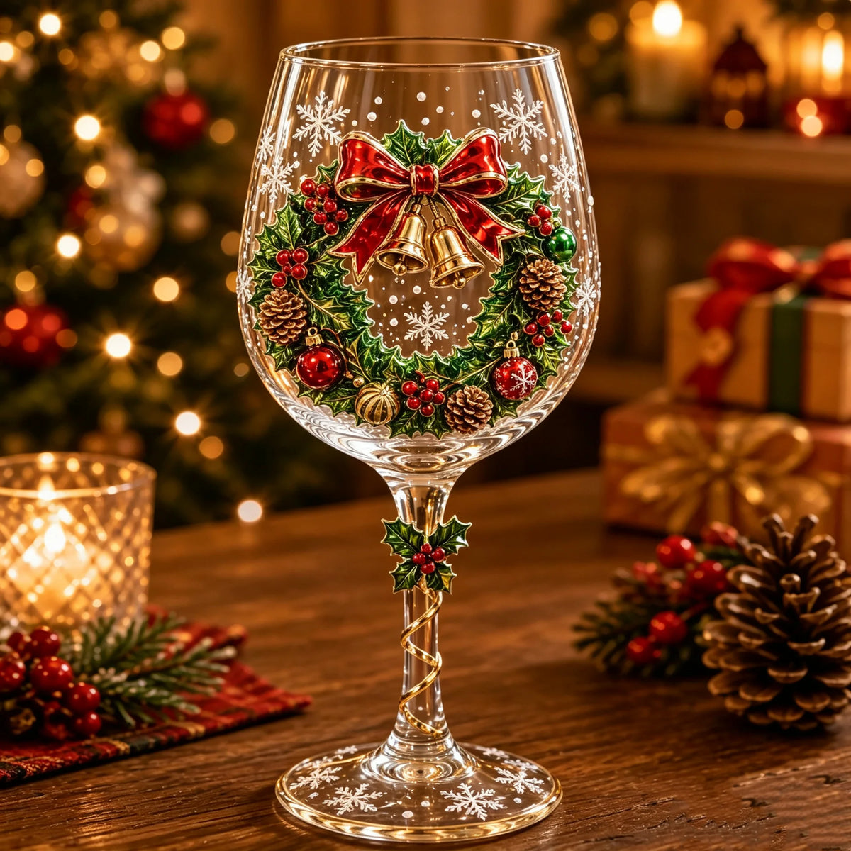 Wine Glasses Stemmed Raised 3D Christmas Designs