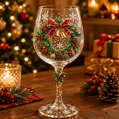Wine Glasses Stemmed Raised 3D Christmas Designs