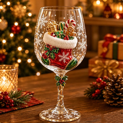 Wine Glasses Stemmed Raised 3D Christmas Designs